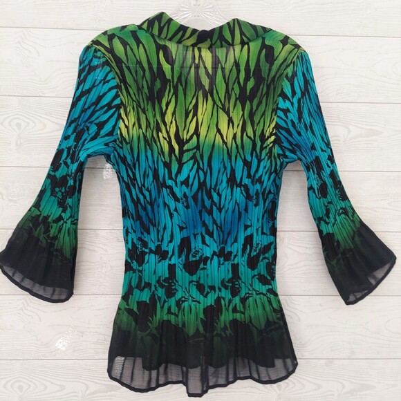 Fashion Bug M Shirt Animal Print Ombre Button Front Blouse Colorful Crinkle - Picture 7 of 9